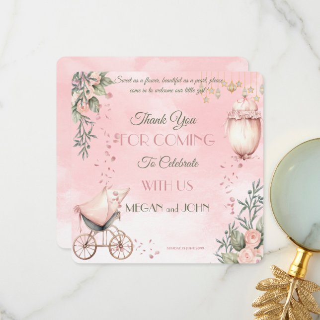 Tarjeta De Agradecimiento Sinfonía floral en Baby Shower Chica de coeducació (Anverso/Reverso In Situ)