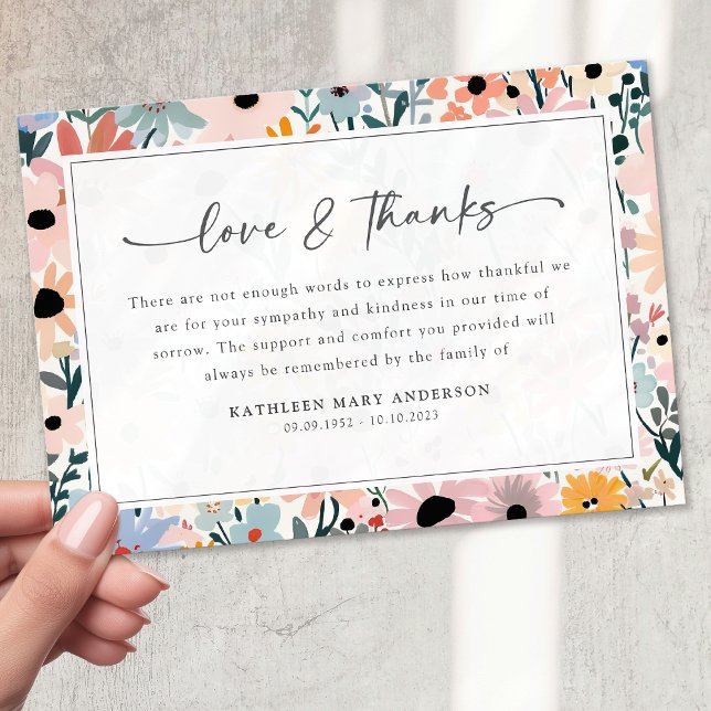 Tarjeta De Agradecimiento Sinfonía floral gris rosa bonito Funeral (Subido por el creador)