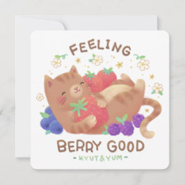 Tarjeta De Agradecimiento Sintiéndose Fresa Bien: Gato Adorable con Fresas