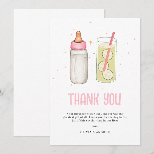 Tarjeta De Agradecimiento Sip Y See, Bienvenida Niña Bebé, Fiesta De Recién  (Anverso / Reverso)