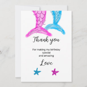 Tarjeta De Agradecimiento sirena acuarela rosa azul cumpleaños agregar nombr