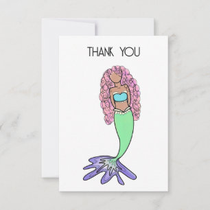 Tarjeta De Agradecimiento sirena arcoíris rosa azul morado verde negro rizad