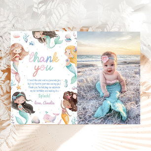 Tarjeta De Agradecimiento Sirena Caprichosa Bajo el Mar Cumpleaños Foto
