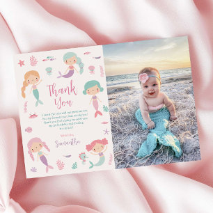 Tarjeta De Agradecimiento Sirena Caprichosa Bajo el Mar Cumpleaños Foto