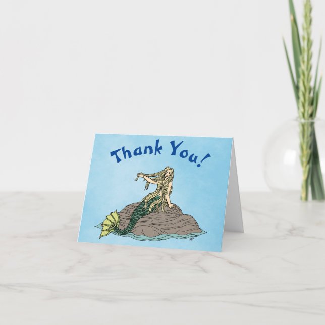 Tarjeta De Agradecimiento Sirena en Rocas (Anverso)