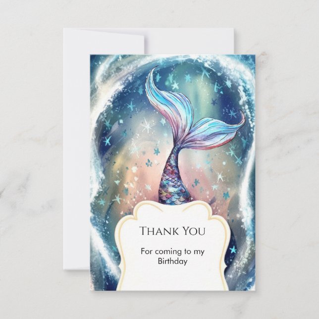 Tarjeta De Agradecimiento Sirena Encantada Bajo el Mar Cumpleaños (Anverso)