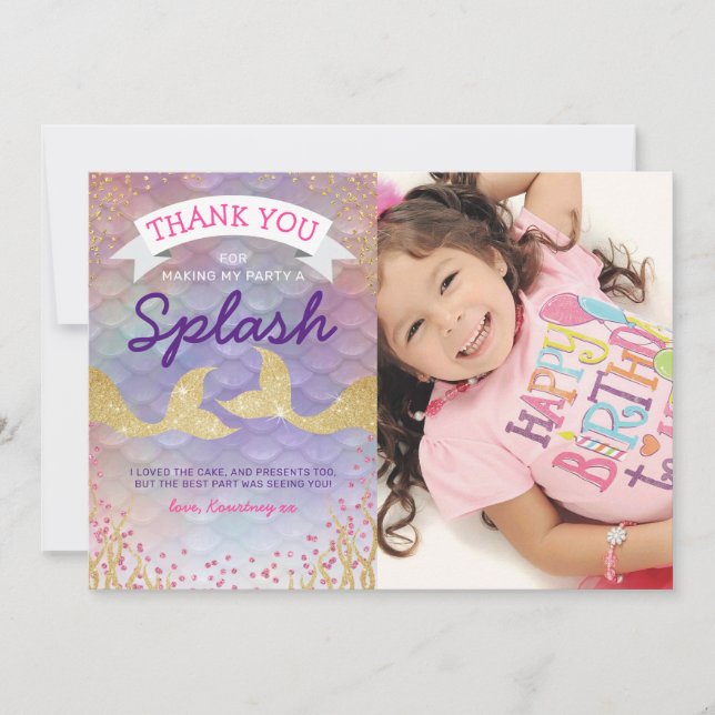 Tarjeta De Agradecimiento Sirena Gracias Cumpleaños (Anverso)