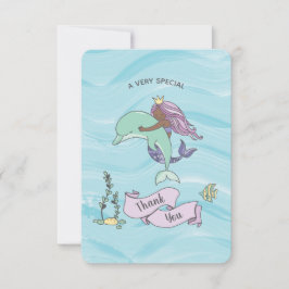 Tarjeta De Agradecimiento Sirena morada de piel oscura con delfín