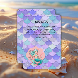 Tarjeta De Agradecimiento Sirena Purpurina morada bajo el mar Baby Shower