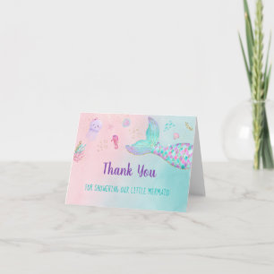 Tarjeta De Agradecimiento Sirena Rosa Oro Bajo El Mar Baby Shower