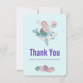 Tarjeta De Agradecimiento Sirenita descubierta con delfín bajo el mar
