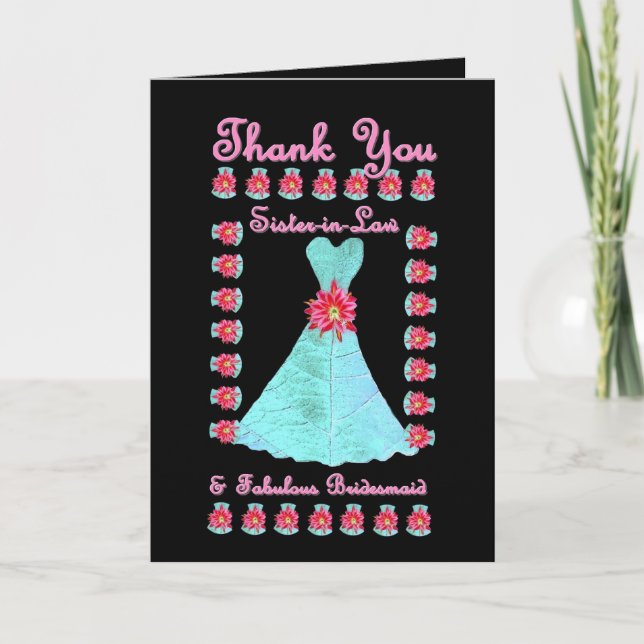 Tarjeta De Agradecimiento Sister-in-Law Bridesmaid THANK YOU - Blue Gown (Anverso)