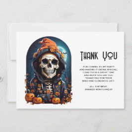 Tarjeta De Agradecimiento Skeleton espumoso con calabazas malvadas gracias