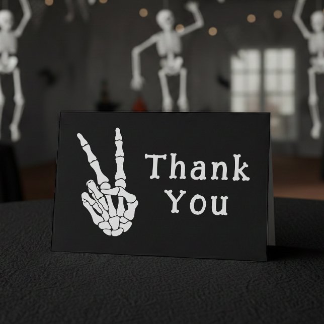Tarjeta De Agradecimiento Skeleton Hand Peace Sign Black (Skeleton Hand Peace Sign Black Thank You Card
)