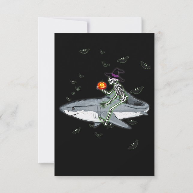 Tarjeta De Agradecimiento Skeleton Riding Shark - Gracioso regalo de tiburón (Anverso)