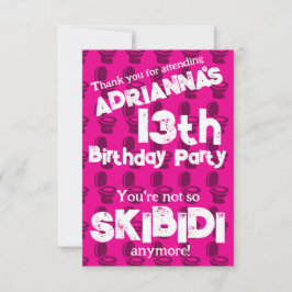 Tarjeta De Agradecimiento Skibidi Toilet Pink Birday Party