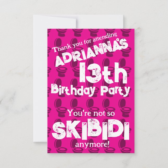 Tarjeta De Agradecimiento Skibidi Toilet Pink Birday Party (Anverso)