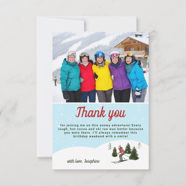 Tarjeta De Agradecimiento Skiing Women Ski Birthday Getaway Custom Photo (Anverso)