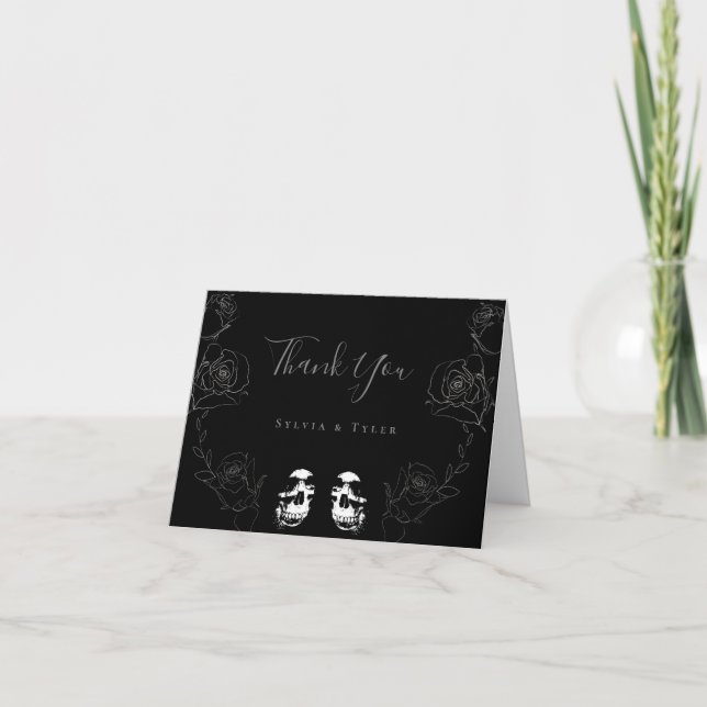 Tarjeta De Agradecimiento Skull Black Gray Til Death Do Us Part Boda (Anverso)