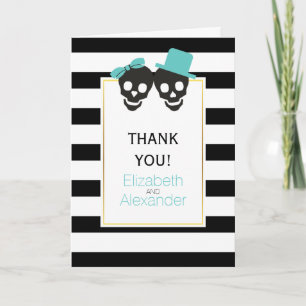 Tarjeta De Agradecimiento Skulls Halloween boda azul