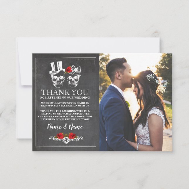 Tarjeta De Agradecimiento Skulls Halloween Gracias Boda Chalk Photo (Anverso)