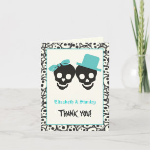 Tarjeta De Agradecimiento Skulls Halloween turquesa boda Gracias