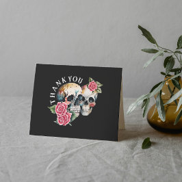 Tarjeta De Agradecimiento Skulls y Rosas Boda negro
