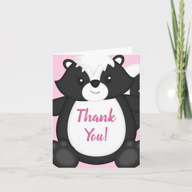 Tarjeta De Agradecimiento Skunk Baby Shower Pink (Anverso)