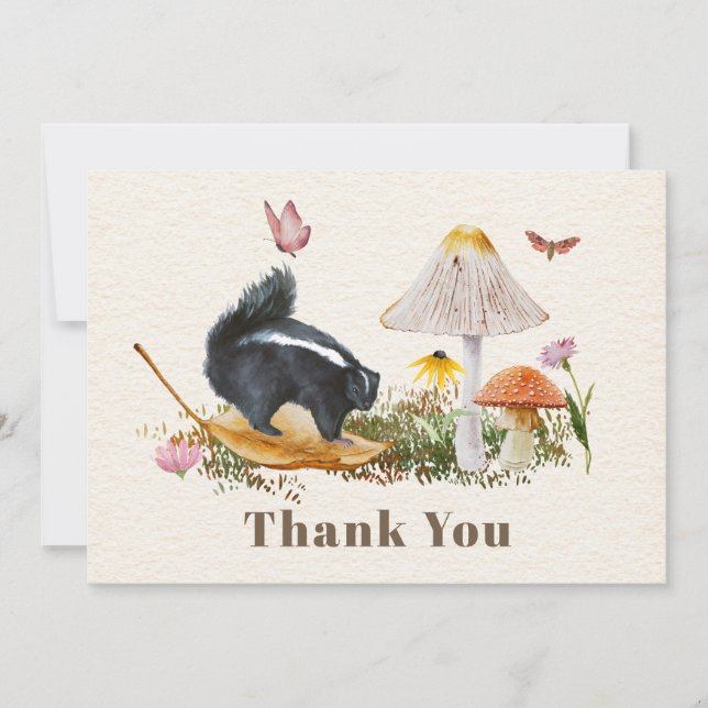 Tarjeta De Agradecimiento Skunk Mushrooms Butterfly Baby Shower (Anverso)