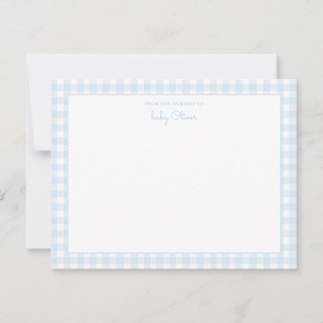 Tarjeta De Agradecimiento Sky Blue Gingham Check Baby Boy Gracias (Anverso)