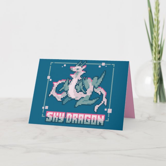 Tarjeta De Agradecimiento Sky Dragon, happy birthday pixel art (Anverso)