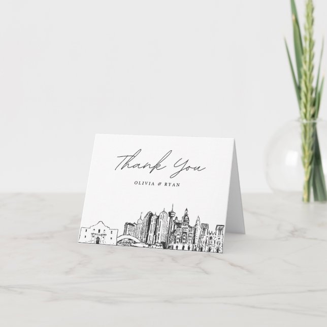 Tarjeta De Agradecimiento Skyline Sketch Blank de San Antonio (Anverso)