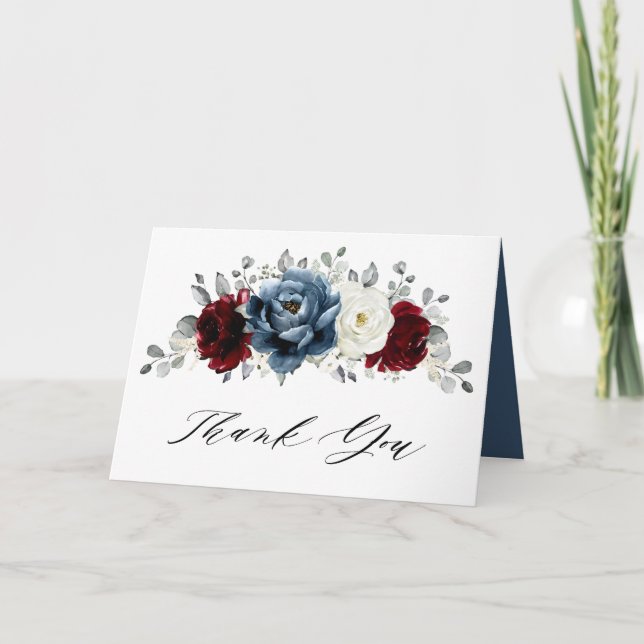 Tarjeta De Agradecimiento Slate Blue Burgundy White Ivory Boho Bridal Shower (Anverso)