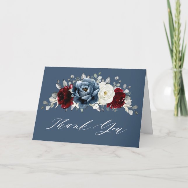 Tarjeta De Agradecimiento Slate Blue Burgundy White Ivory Boho Bridal Shower (Anverso)
