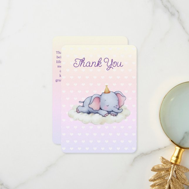 Tarjeta De Agradecimiento Sleeping Baby Elephant Baby Shower Thank You Card (Anverso/Reverso In Situ)