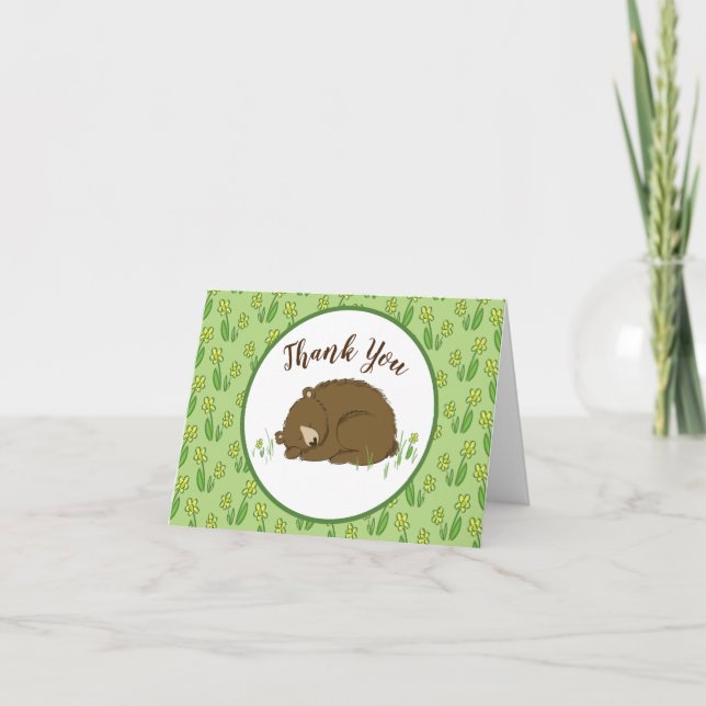 Tarjeta De Agradecimiento Sleeping Bear Baby Shower Woodland (Anverso)