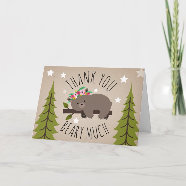 Tarjeta De Agradecimiento Sleepy Boho Bear Gracias Estrellas (Anverso)