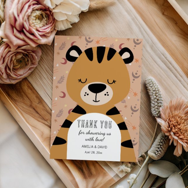 Tarjeta De Agradecimiento Sleepy Tiger Boho Woodland Thank You Baby Shower (Subido por el creador)