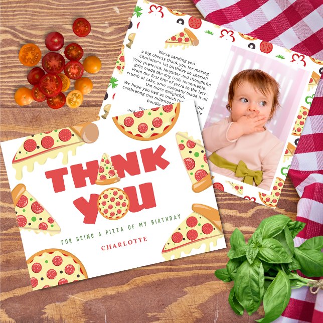 Tarjeta De Agradecimiento Slice Slice Bebé Niños modernos Fiesta Pizza de cu (Subido por el creador)