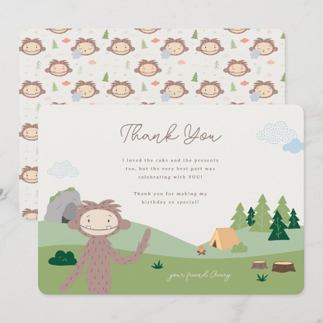 Tarjeta De Agradecimiento Slumberkins Bigfoot Birthday (Anverso / Reverso)