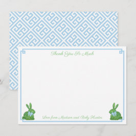 Tarjeta De Agradecimiento Smart Pale Blue Boxwood Bunny Boy Baby Shower