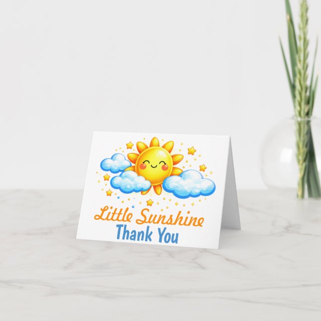 Tarjeta De Agradecimiento Smiling Sun Clouds Baby Shower (Anverso)