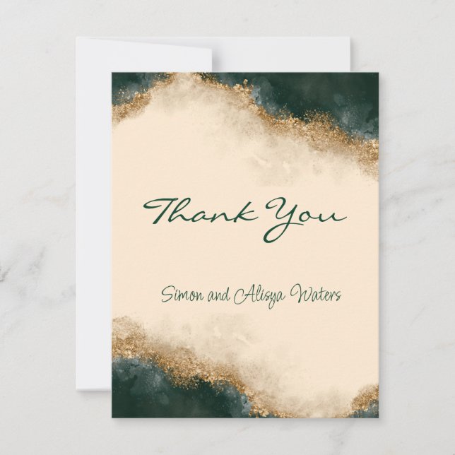Tarjeta De Agradecimiento Smokey Green Gold Watercolor Personalizado (Anverso)