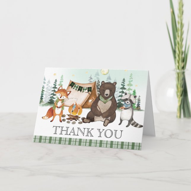 Tarjeta De Agradecimiento S'more Camping Bear Fox Bonfire Smores Cumpleaños (Anverso)