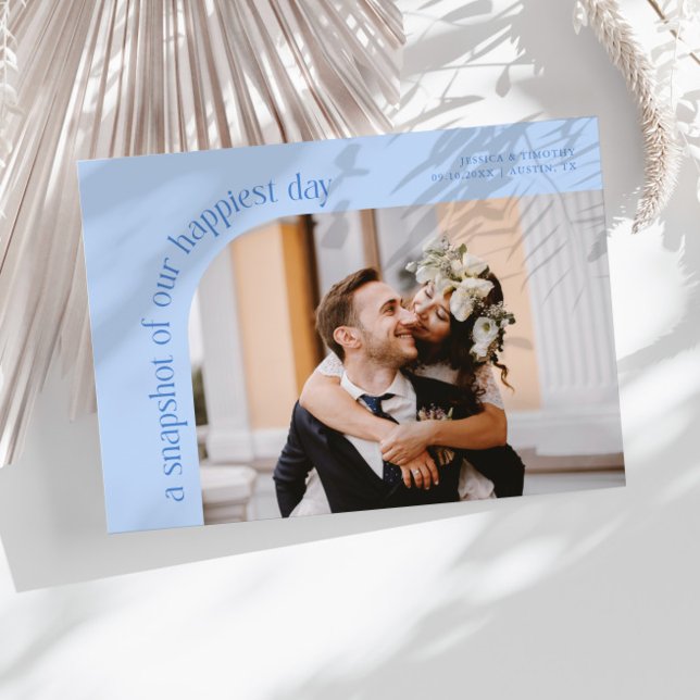 Tarjeta De Agradecimiento Snapshot Happiest Day Icy Blue Wedding Photo (Subido por el creador)