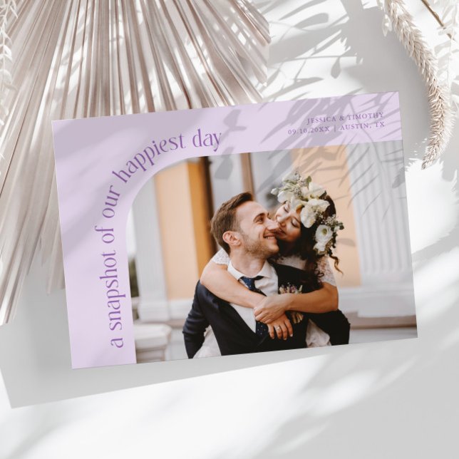 Tarjeta De Agradecimiento Snapshot Happiest Day Lilac Wedding Photo (Subido por el creador)
