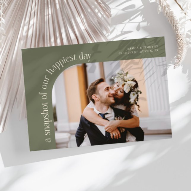 Tarjeta De Agradecimiento Snapshot Happiest Day Sage Green Wedding Photo (Subido por el creador)