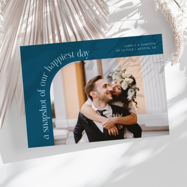 Tarjeta De Agradecimiento Snapshot Happiest Day Teal Wedding Photo (Subido por el creador)