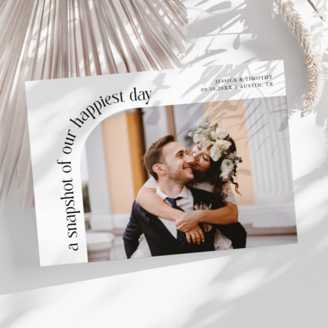 Tarjeta De Agradecimiento Snapshot Happiest Day White Wedding Photo (Subido por el creador)