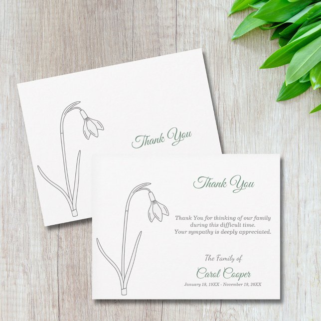 Tarjeta De Agradecimiento Sndrop Line Art Funeral Gracias Note Card (Snowdrop Line Art Funeral Thank You Note Card)